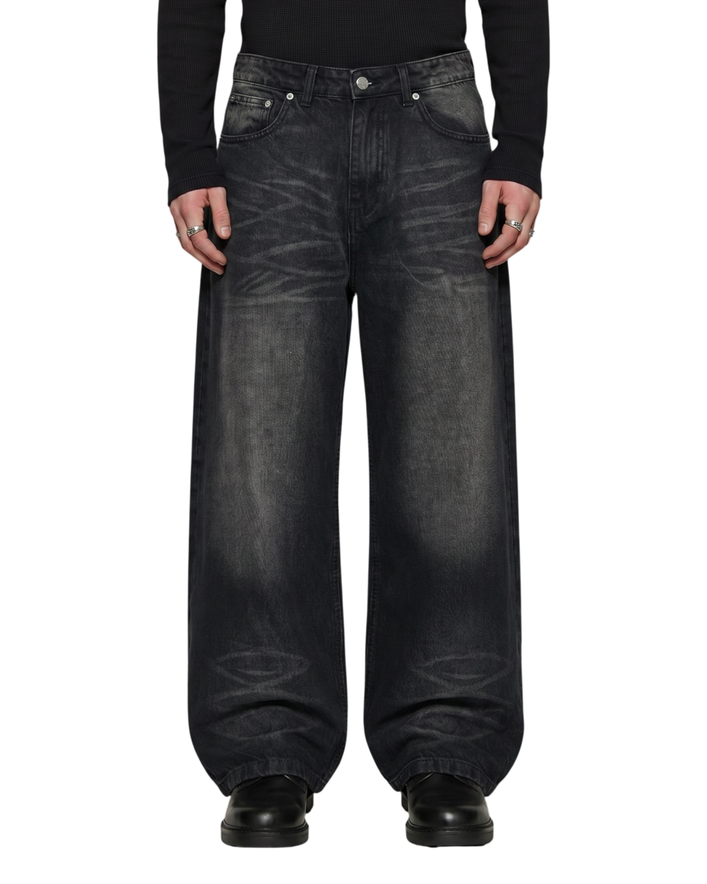 WIDE LEG DENIM, WASHED BLACK