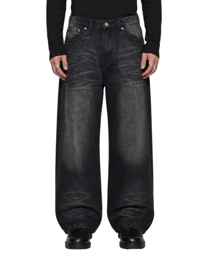 WIDE LEG DENIM, WASHED BLACK