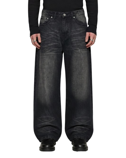 WIDE LEG DENIM, WASHED BLACK