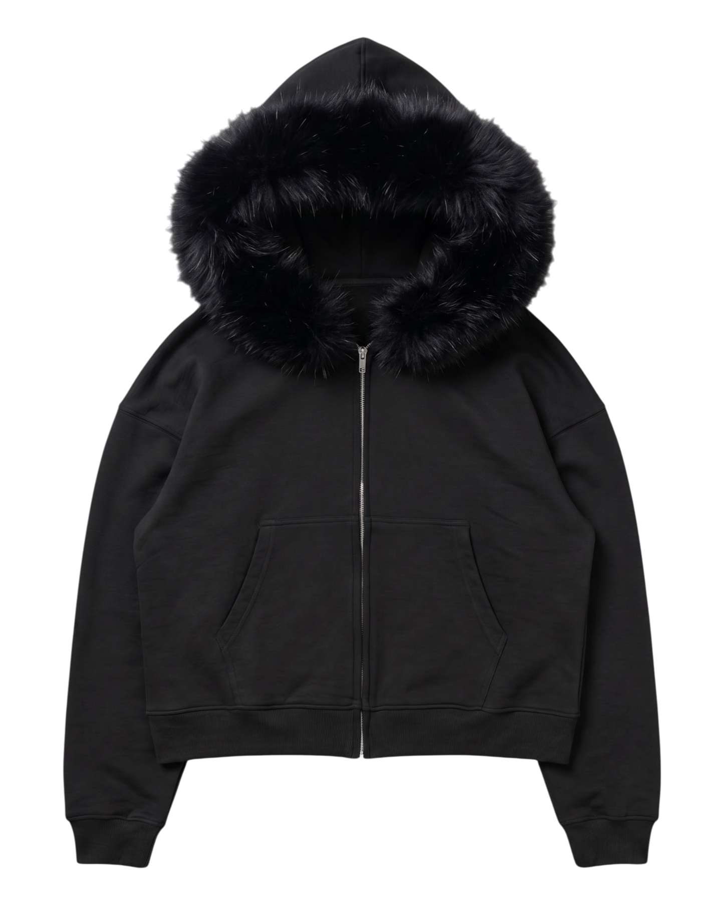 FUR HOODIE, BLACK/BLACK