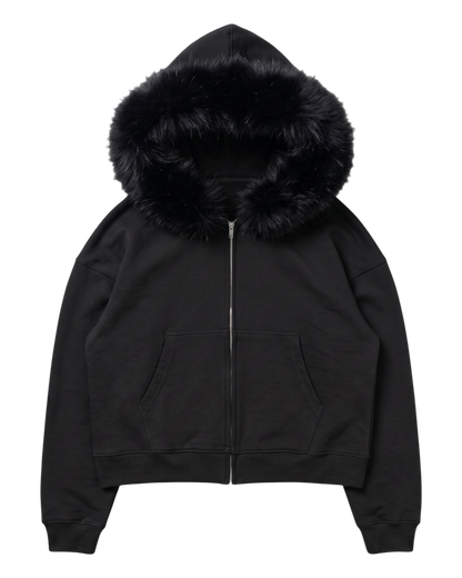 FUR HOODIE, BLACK/BLACK