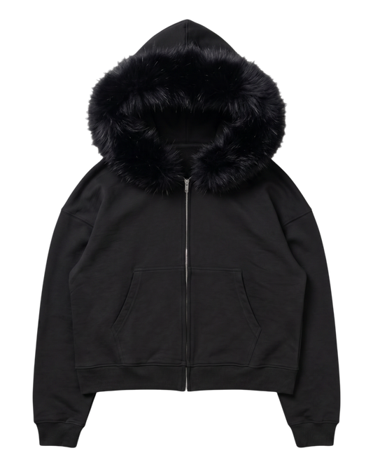 FUR HOODIE, BLACK/BLACK