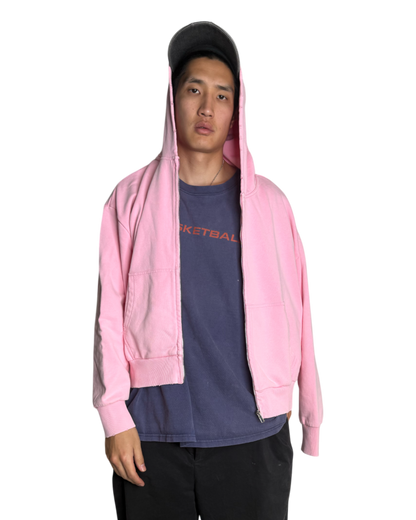 MIDWEIGHT ZIP-UP HOODIE, PINK, DISTRESSED