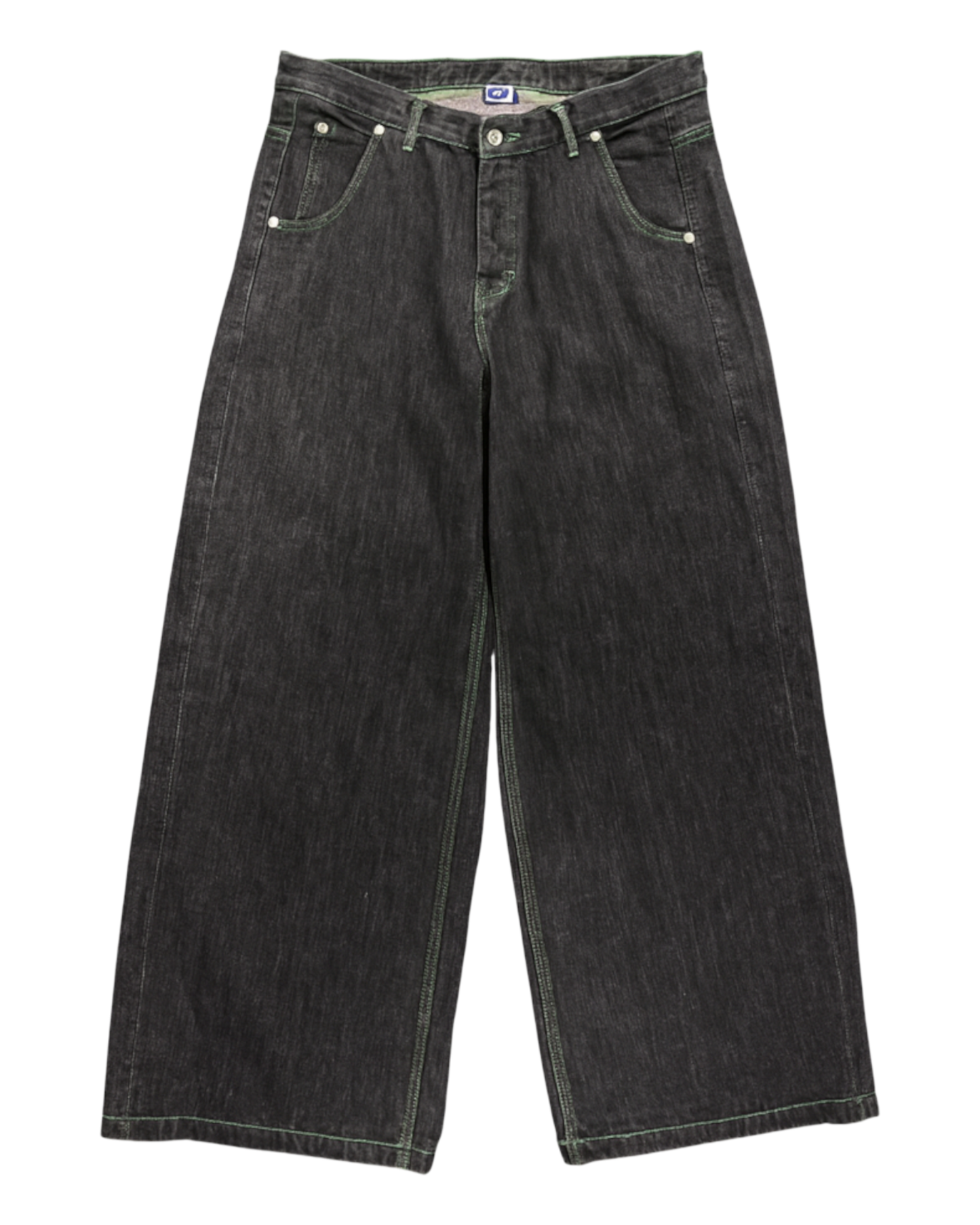 WIDE LEG SELVEDGE, DARK INDIGO/GREEN STITCH
