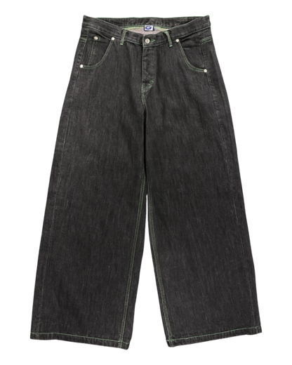 WIDE LEG SELVEDGE, DARK INDIGO/GREEN STITCH