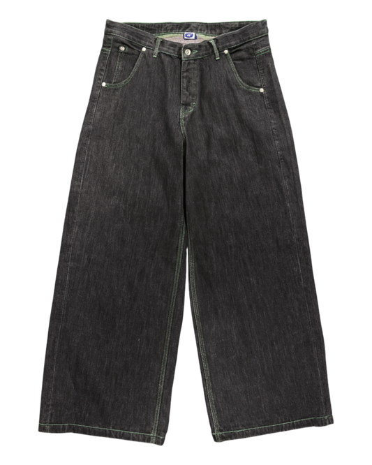 WIDE LEG SELVEDGE, DARK INDIGO/GREEN STITCH