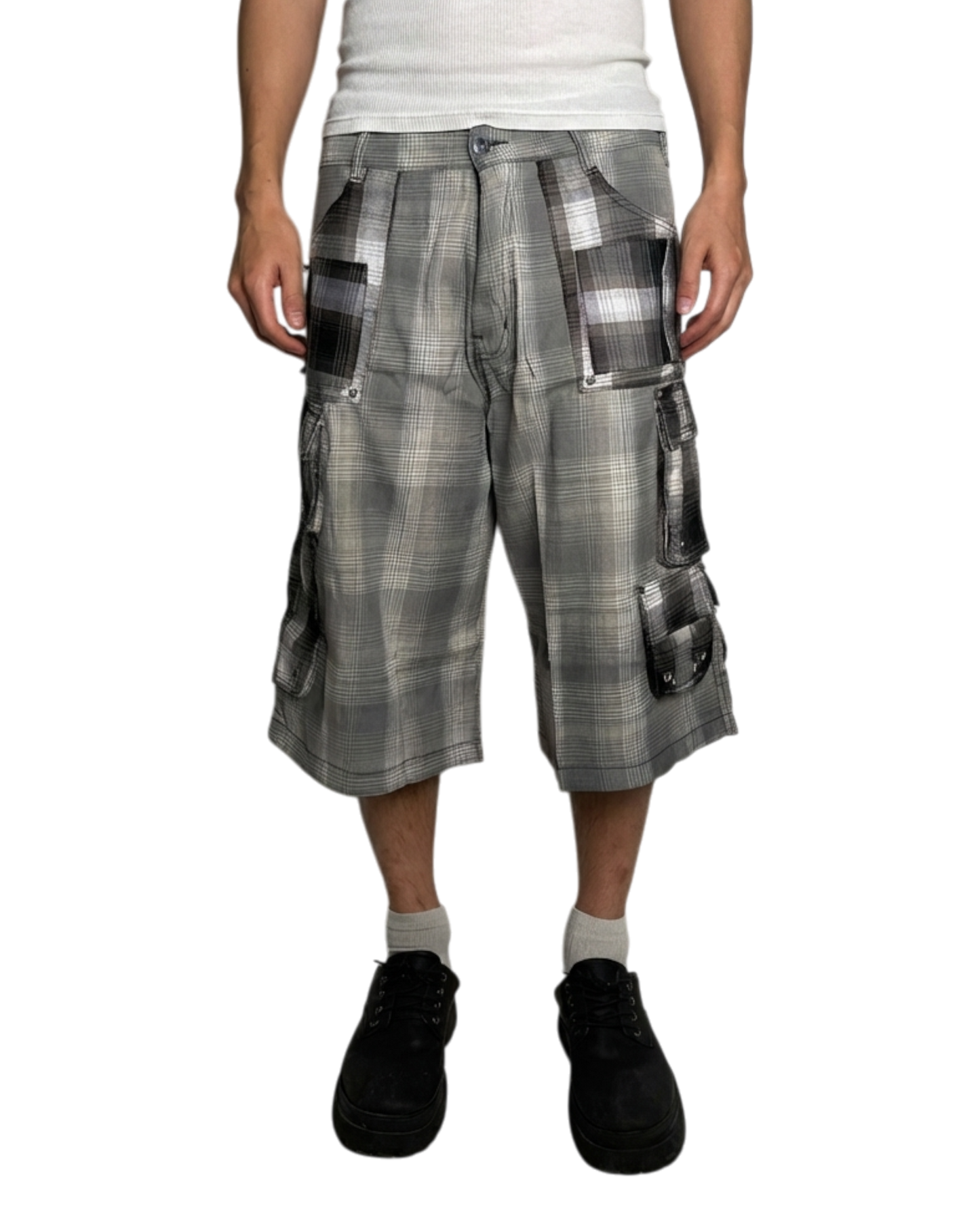 PLAID SHORTS, GREY/BLACK