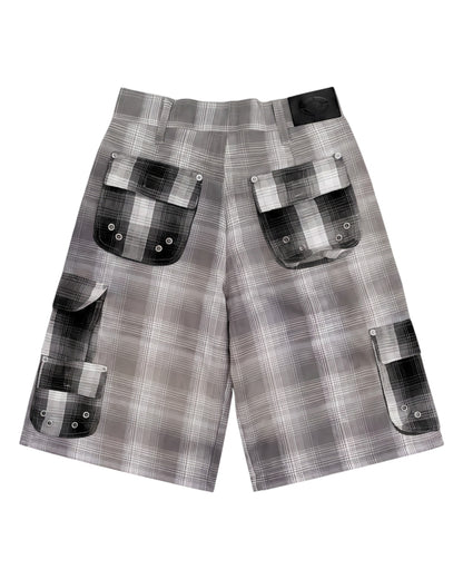 PLAID SHORTS, GREY/BLACK