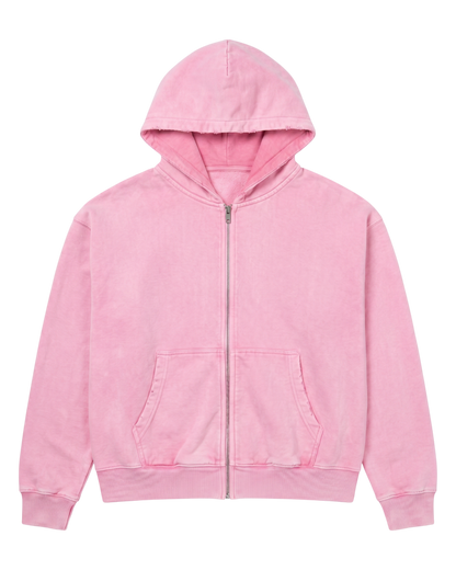 MIDWEIGHT ZIP-UP HOODIE, PINK, DISTRESSED