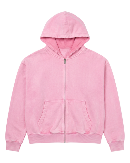 MIDWEIGHT ZIP-UP HOODIE, PINK, DISTRESSED